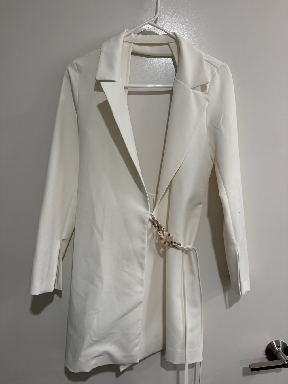 Women's Cream Longline Blazer Dress with Chain Tie